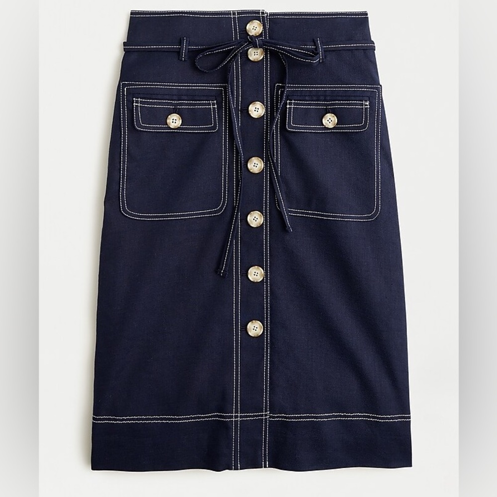 NWT J. Crew Button-up skirt with removable belt in stretch linen SZ 00